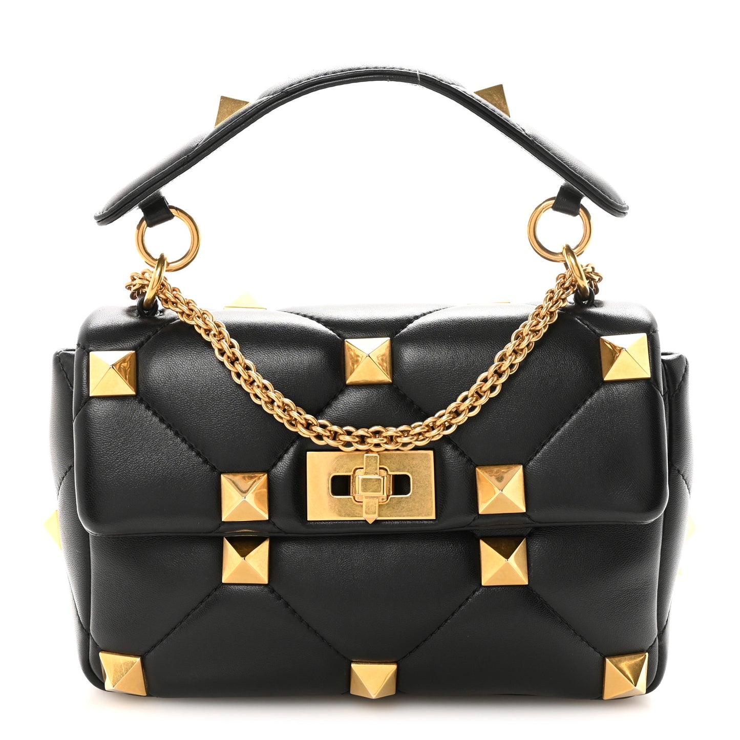 Nappa Large Roman Stud Shoulder Bag Black