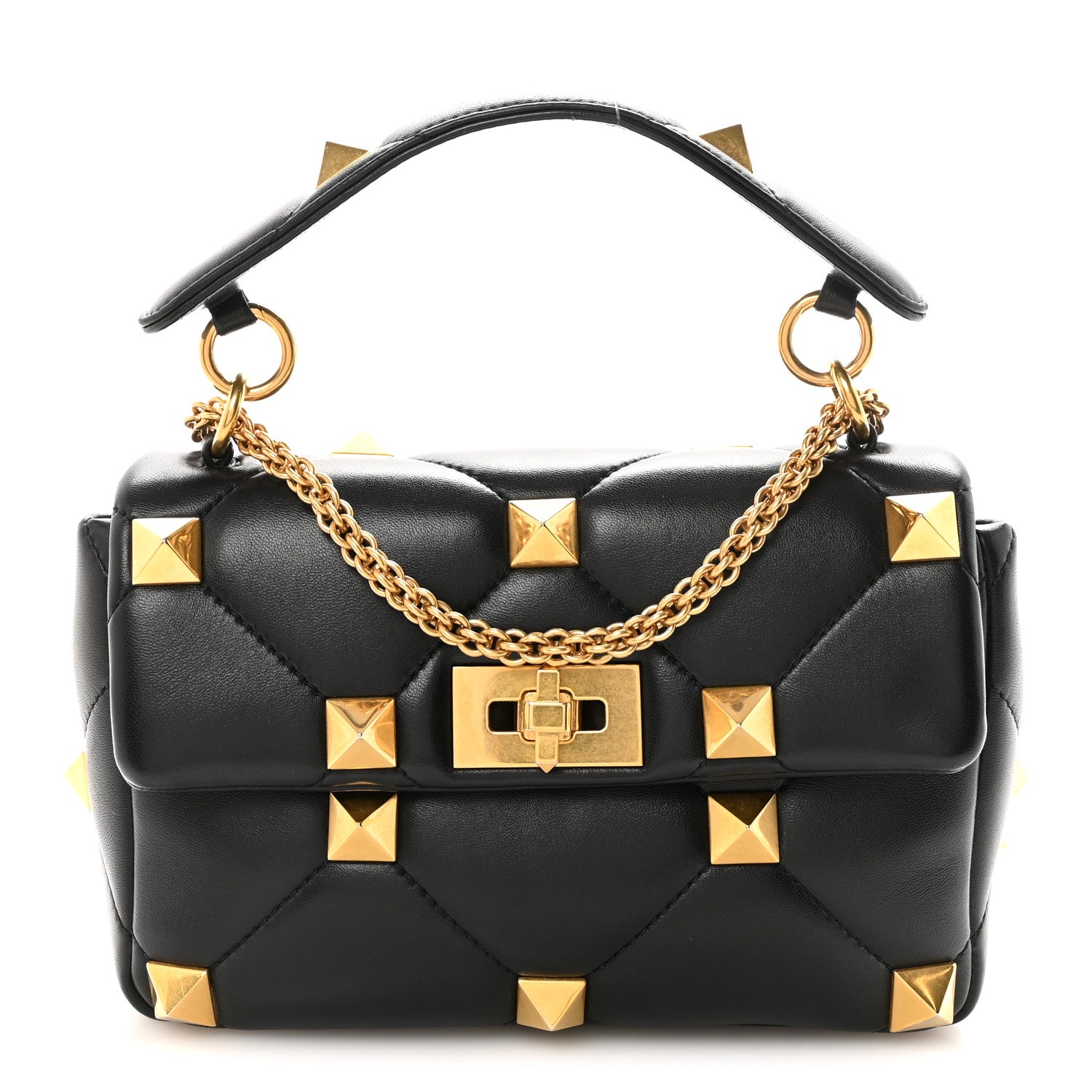 Valentino Garavani Nappa Large Roman Stud Shoulder Bag Black 1 of 9
