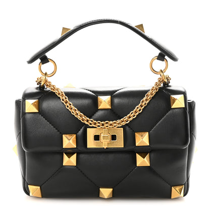 Valentino Garavani Nappa Large Roman Stud Shoulder Bag Black 1 of 9