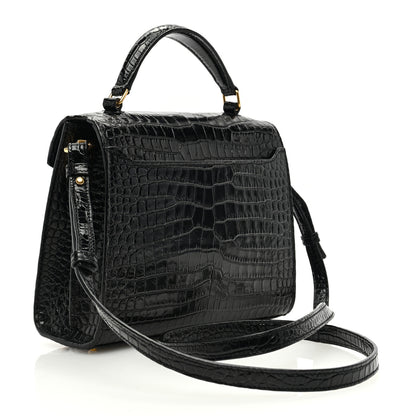 Saint Laurent Calfskin Crocodile Embossed Mini Classic Monogram Cassandra Top Handle Black 3 of 9