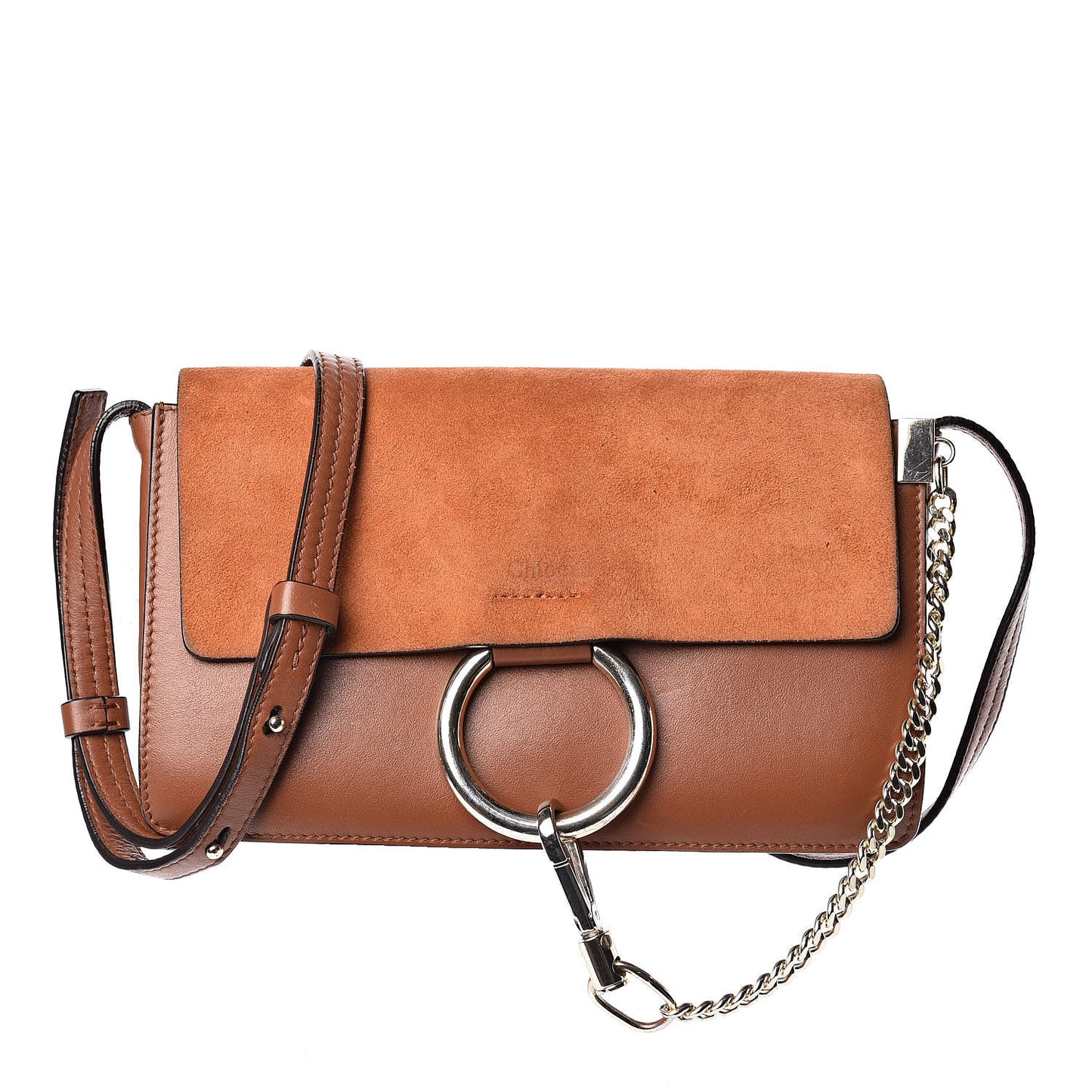 Suede Calfskin Small Faye Shoulder Bag Tobacco