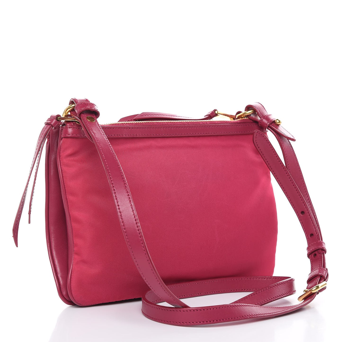 Tessuto Nylon Soft Calf Double Zip Crossbody Bag Ibisco