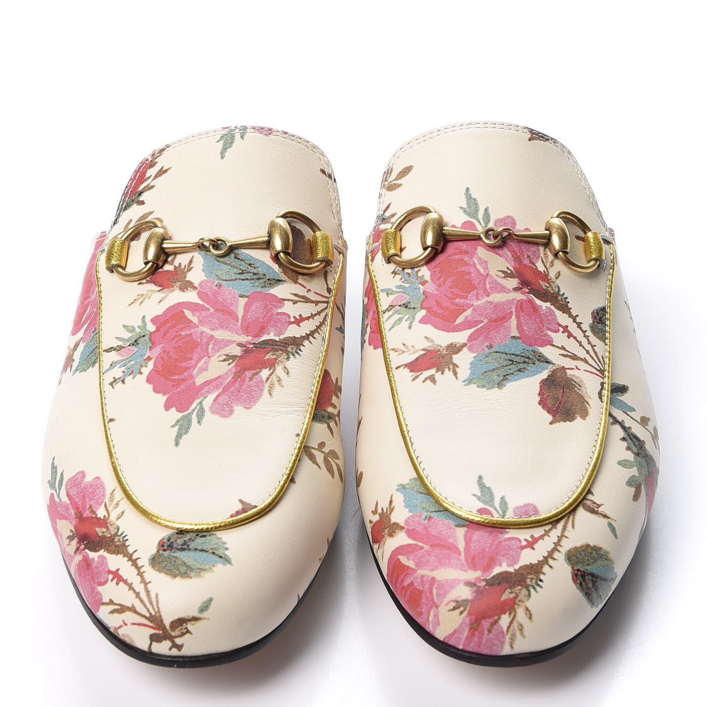 Calfskin Stamp Allover Rose Princetown Slippers 36 Ivory Multicolor