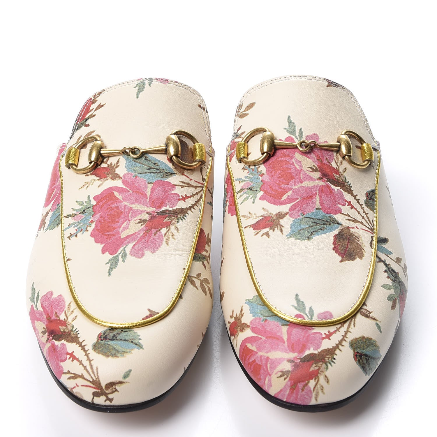 Gucci Calfskin Stamp Allover Rose Princetown Slippers 36 Ivory Multicolor 2 of 10