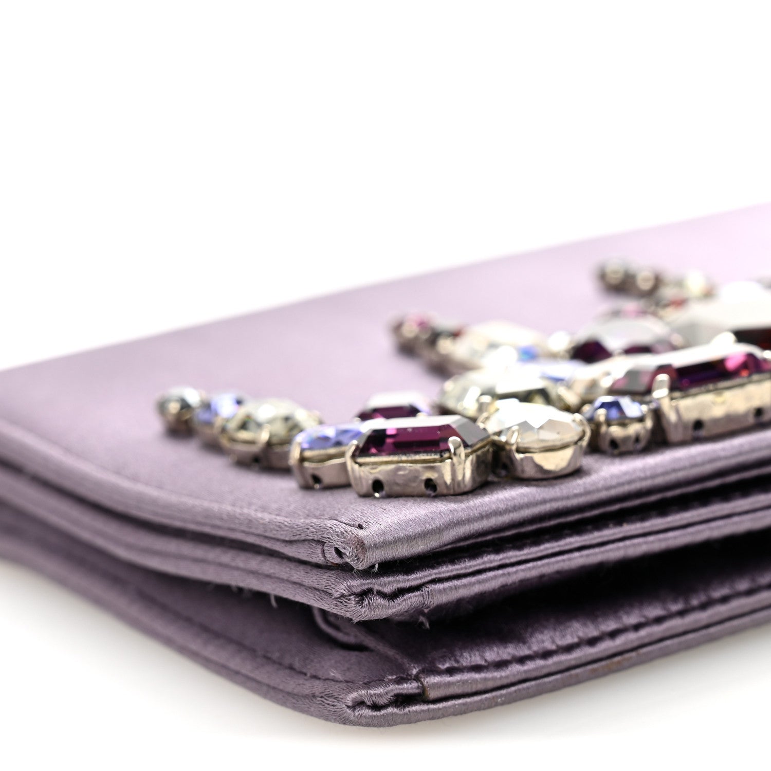 Prada Satin Raso Crystal Embellished Clutch Mirtillo 1835723