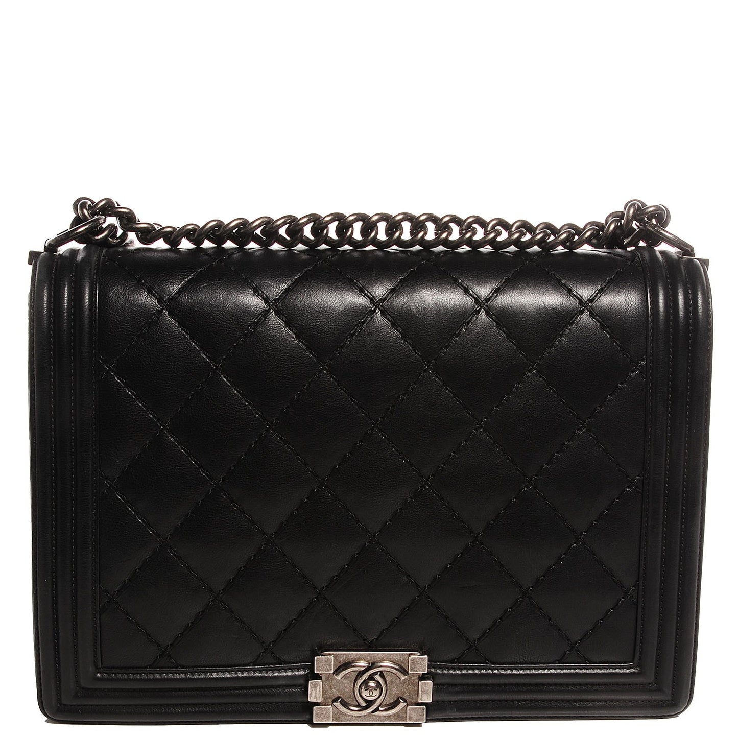 Calfskin Quilted Large Boy Flap Black