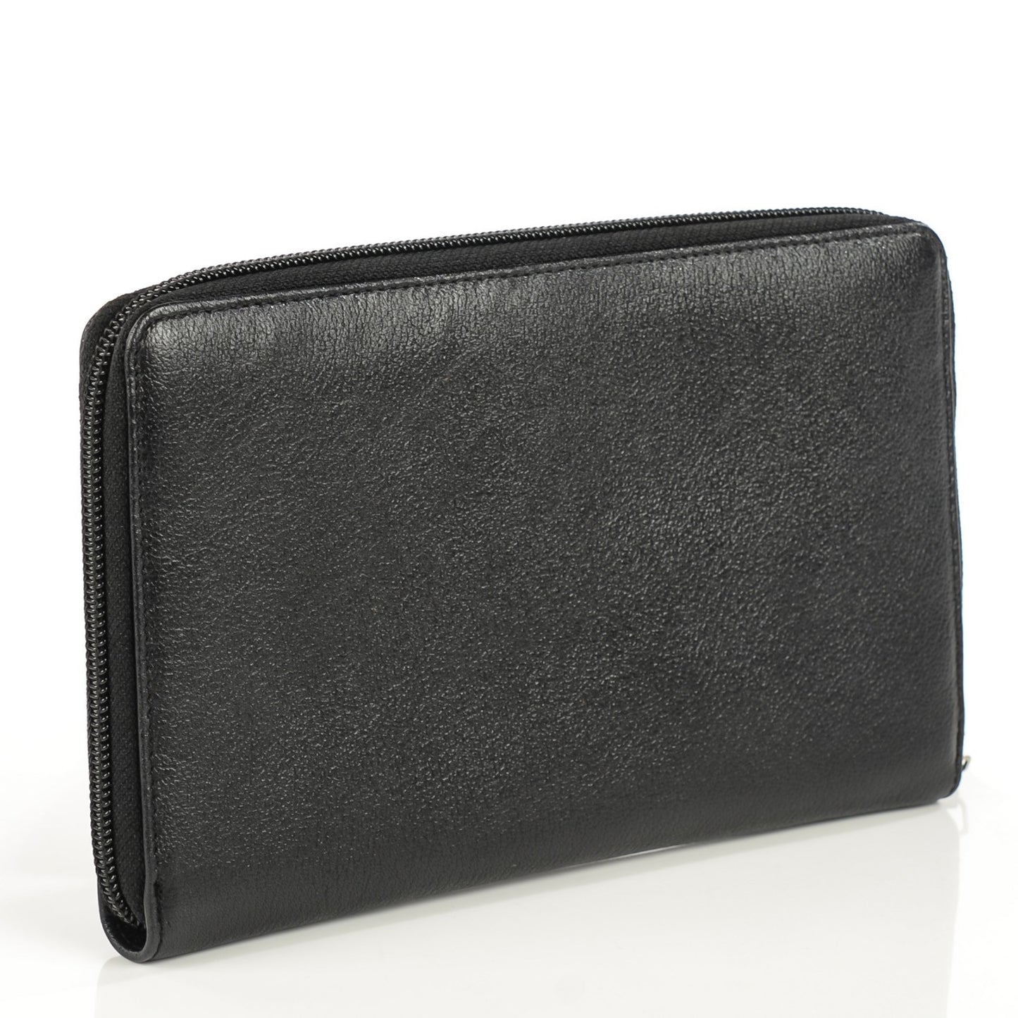 Goatskin Camellia Embossed Zip Around Organizer Wallet Black