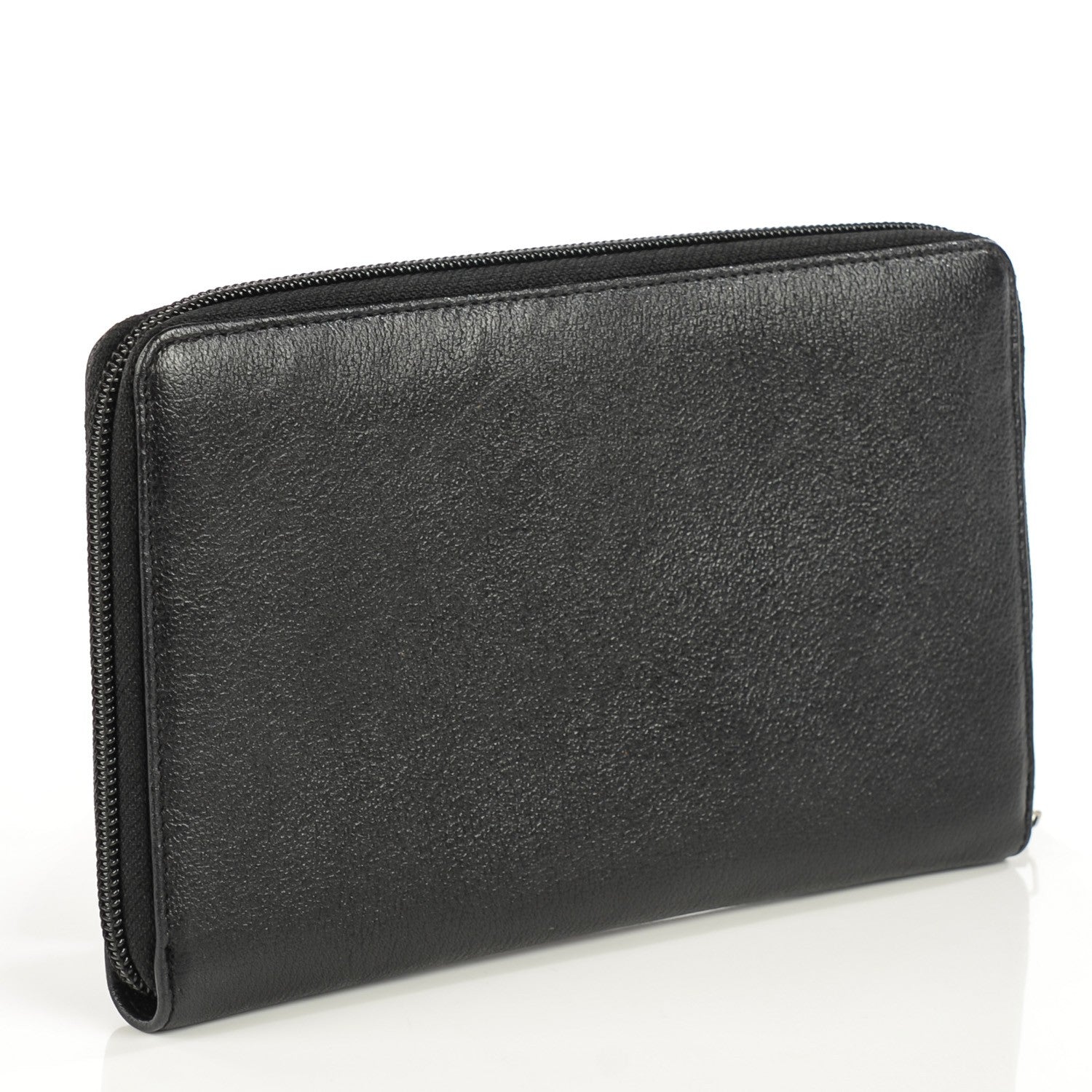 Chanel Goatskin Camellia Embossed Zip Around Organizer Wallet Black 3 of 8