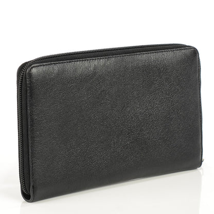 Chanel Goatskin Camellia Embossed Zip Around Organizer Wallet Black 3 of 8
