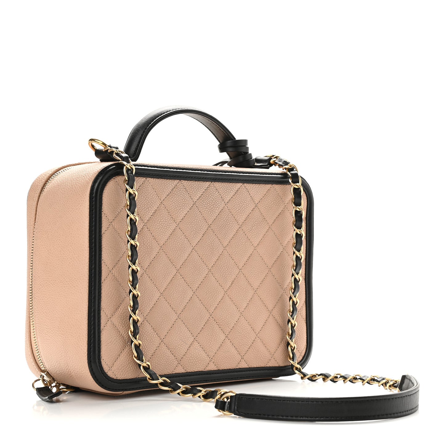 Caviar Quilted Large CC Filigree Vanity Case Beige Black