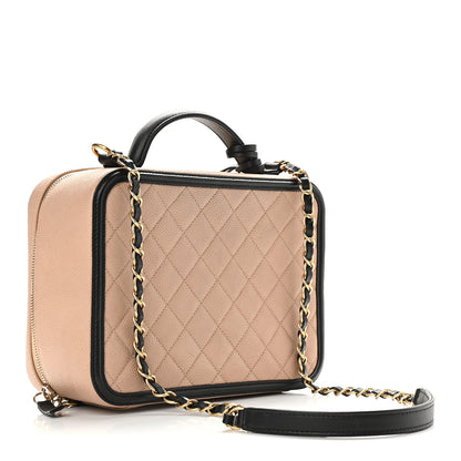 Chanel Caviar Quilted Large CC Filigree Vanity Case Beige Black 4 of 11