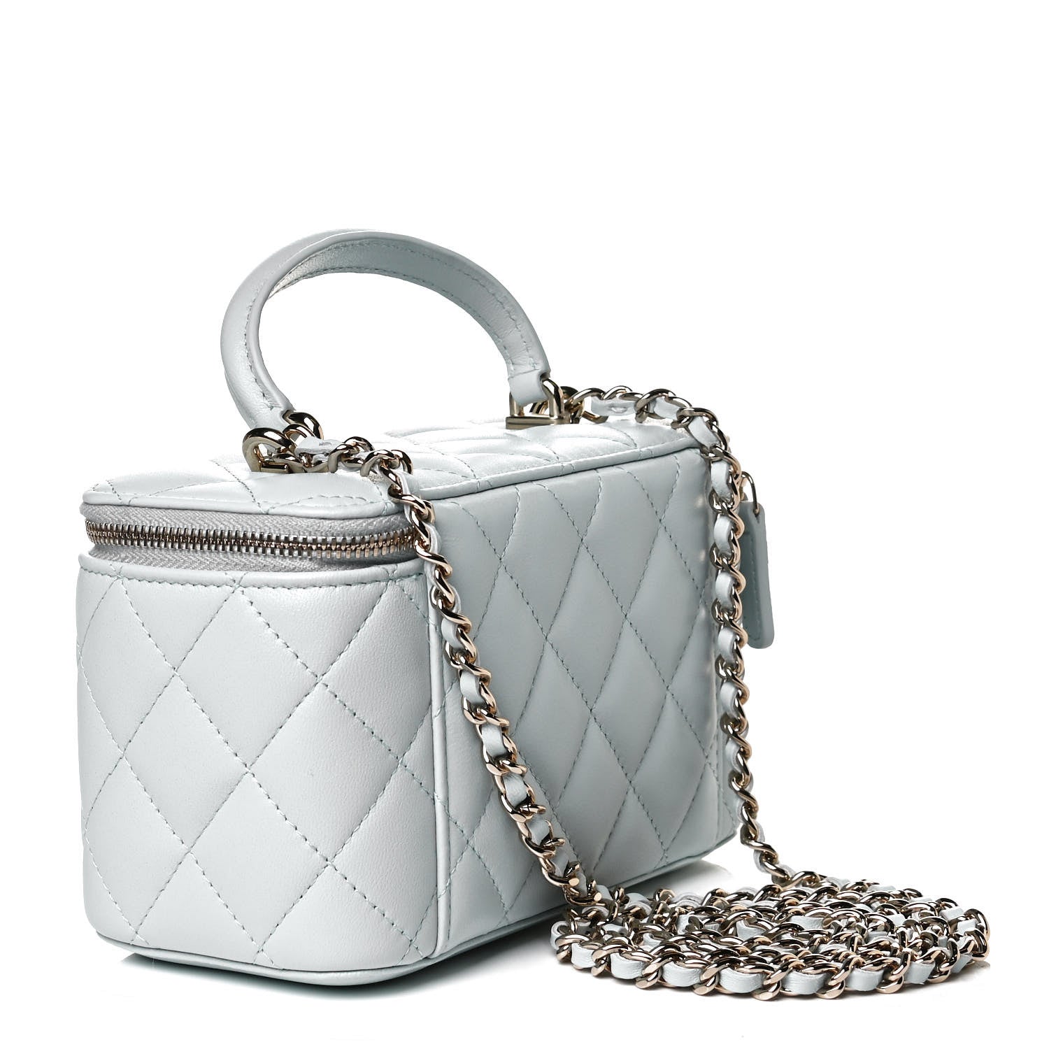 Chanel Lambskin Quilted Small Top Handle Vanity Case With Chain Light Blue 2 of 10
