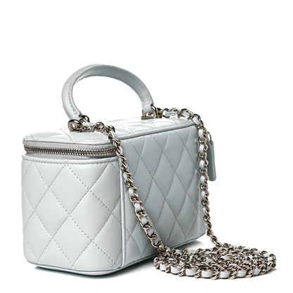 Chanel Lambskin Quilted Small Top Handle Vanity Case With Chain Light Blue 2 of 10