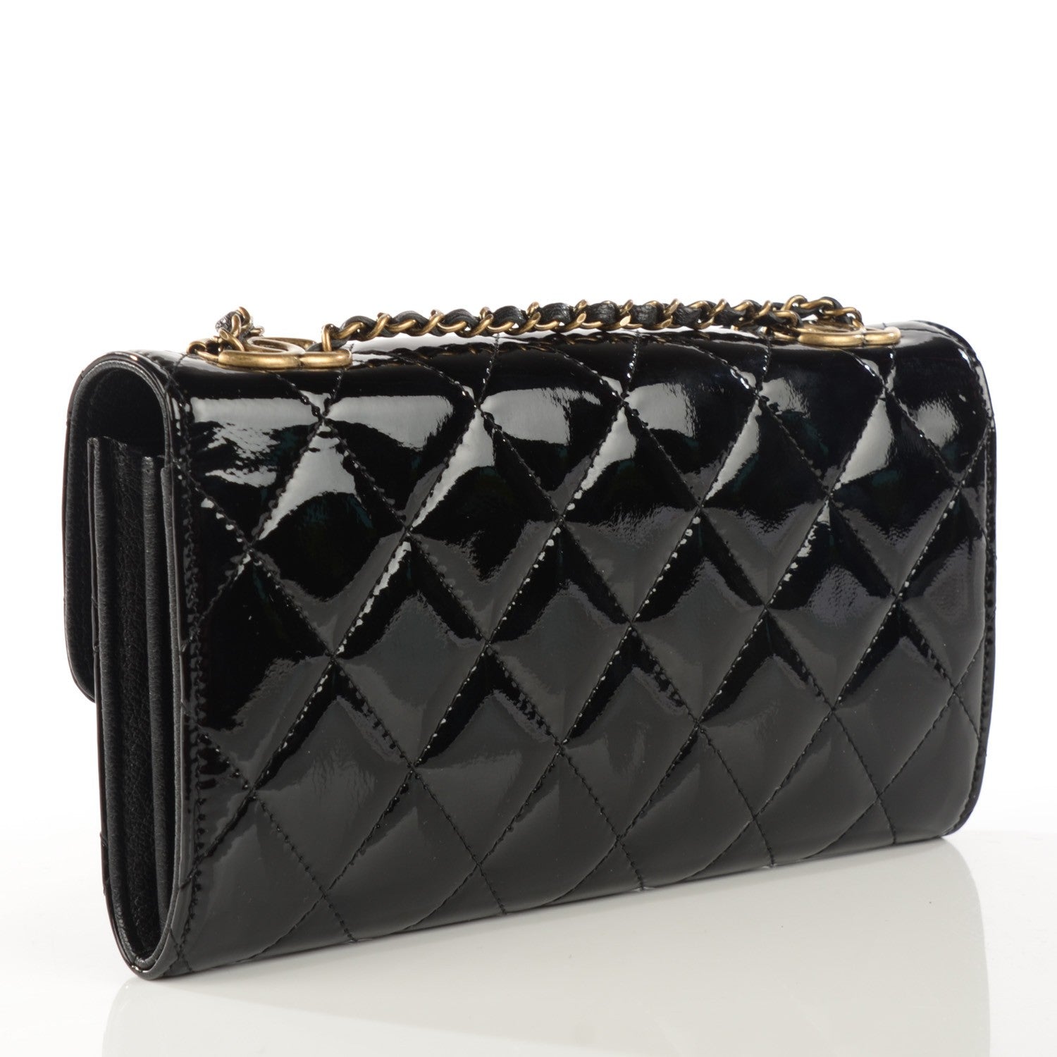 Chanel Patent Goatskin Quilted CC Eyelet Wallet On Chain Black 3 of 7