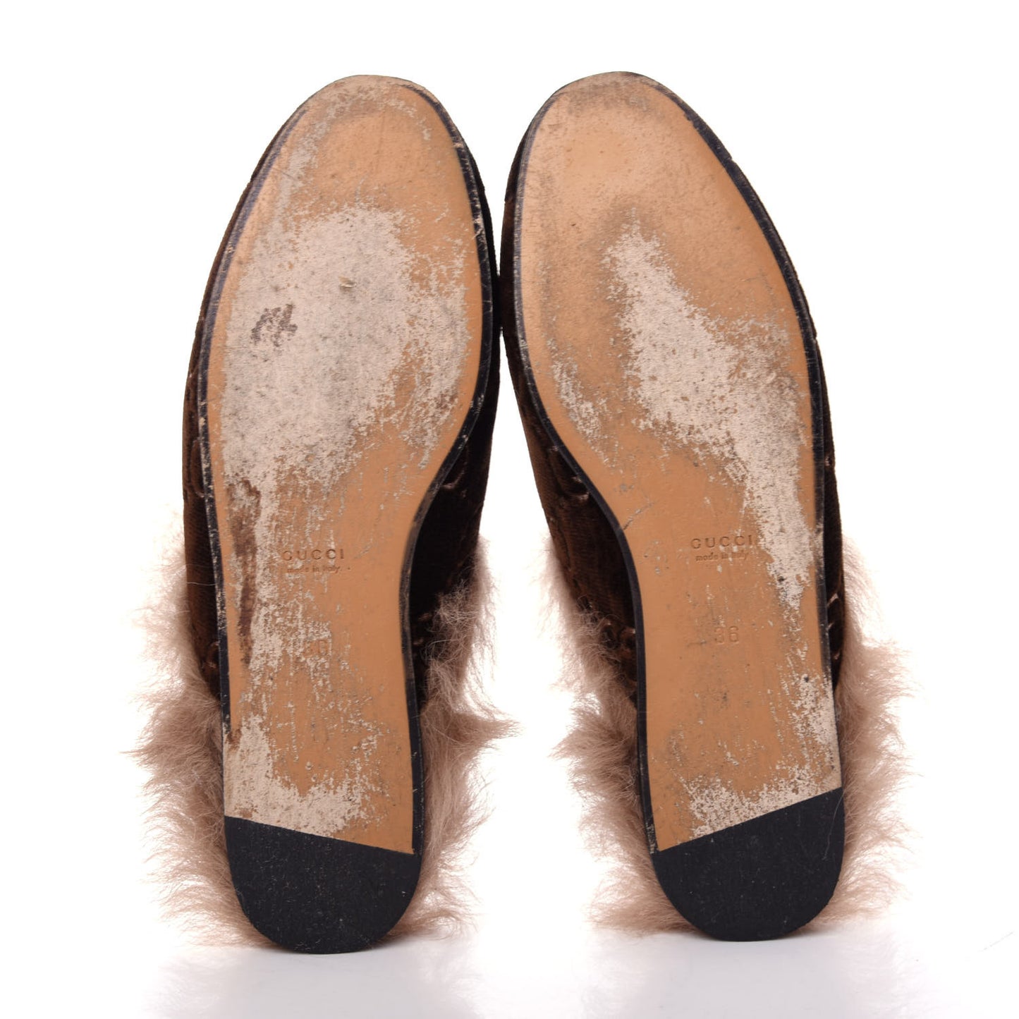 Velvet GG Monogram Fur Womens Princetown Slippers 36 Brown Black Natural
