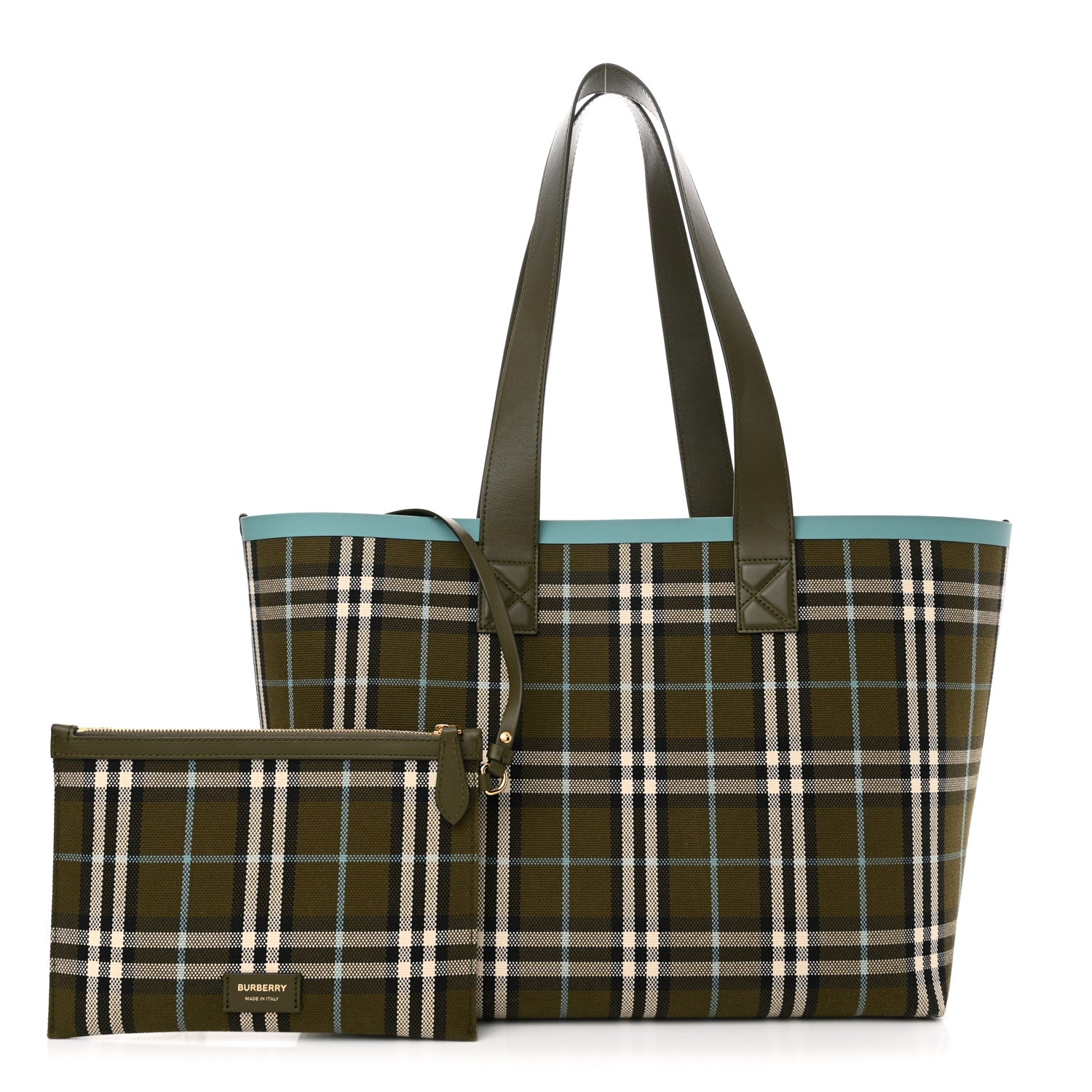 Burberry Cotton Check Medium London Tote Bag Olive Green 3 of 13