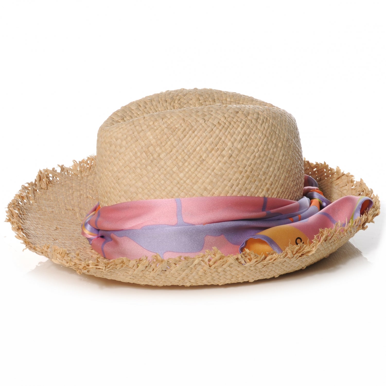 Chanel Straw and Silk Scarf Hat Size 57 3 of 6