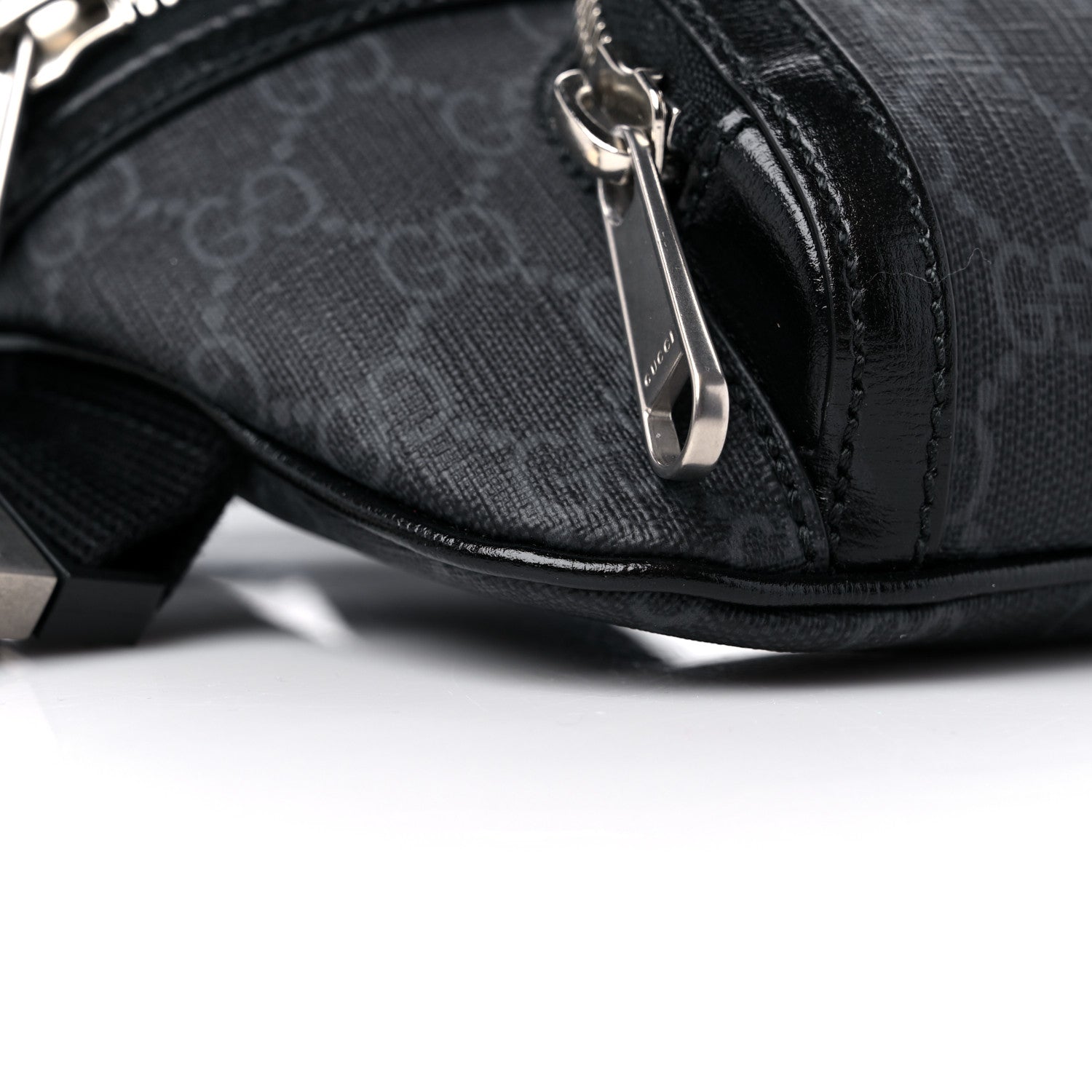 Gucci GG Supreme Monogram Textured Calfskin Retro Interlocking G Belt Bag Black 7 of 9
