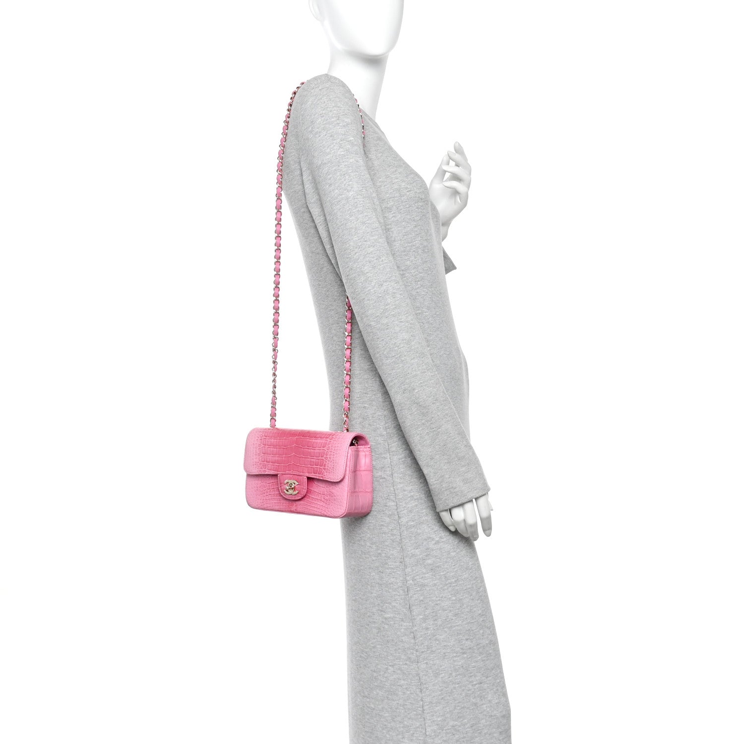 Chanel Shiny Alligator Ombre Mini Rectangular Flap Rose 2 of 10