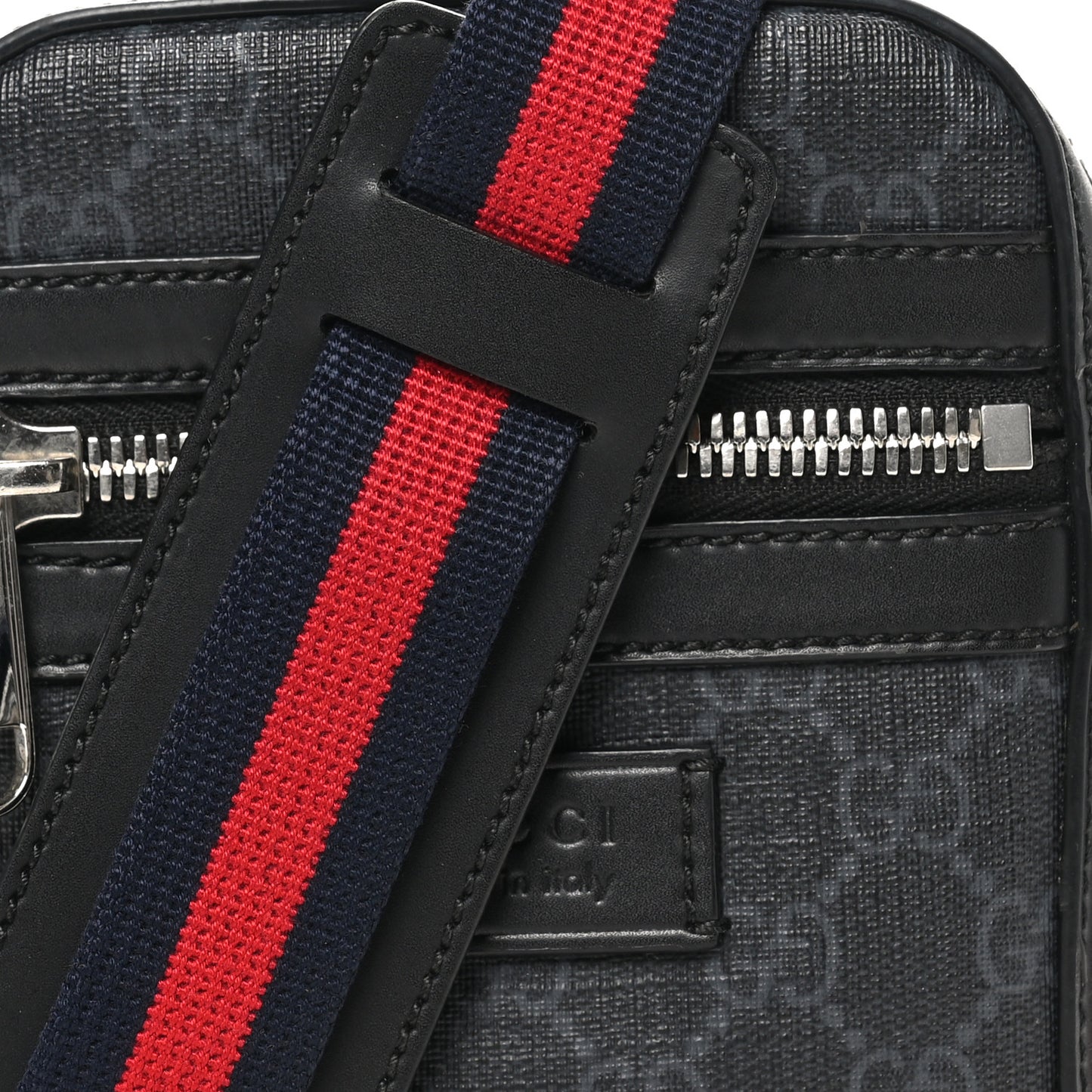 GG Supreme Monogram Appia Calfskin Web Small Camera Messenger Bag Black Grey