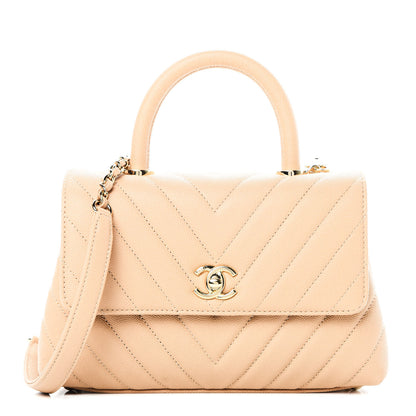 Chanel Caviar Chevron Quilted Mini Coco Handle Flap Beige 1 of 11