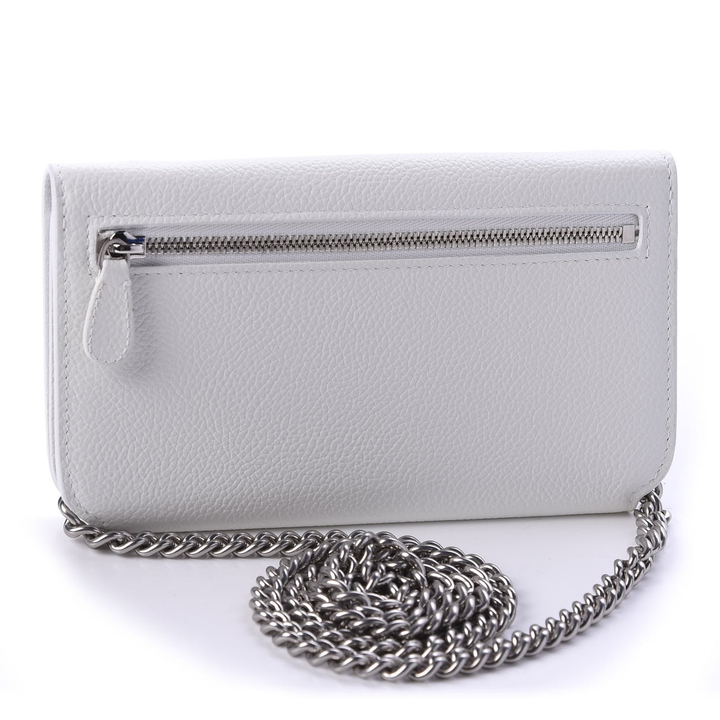 Grained Calfskin Logo Cash Phone Holder Wallet On Chain White Fluo Pink
