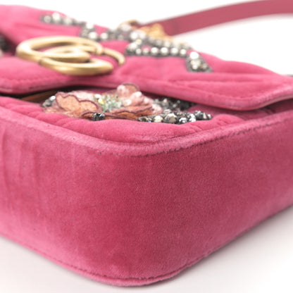 Gucci Velvet Matelasse Embroidered Mini GG Marmont Shoulder Bag Light Raspberry Rose 10 of 12