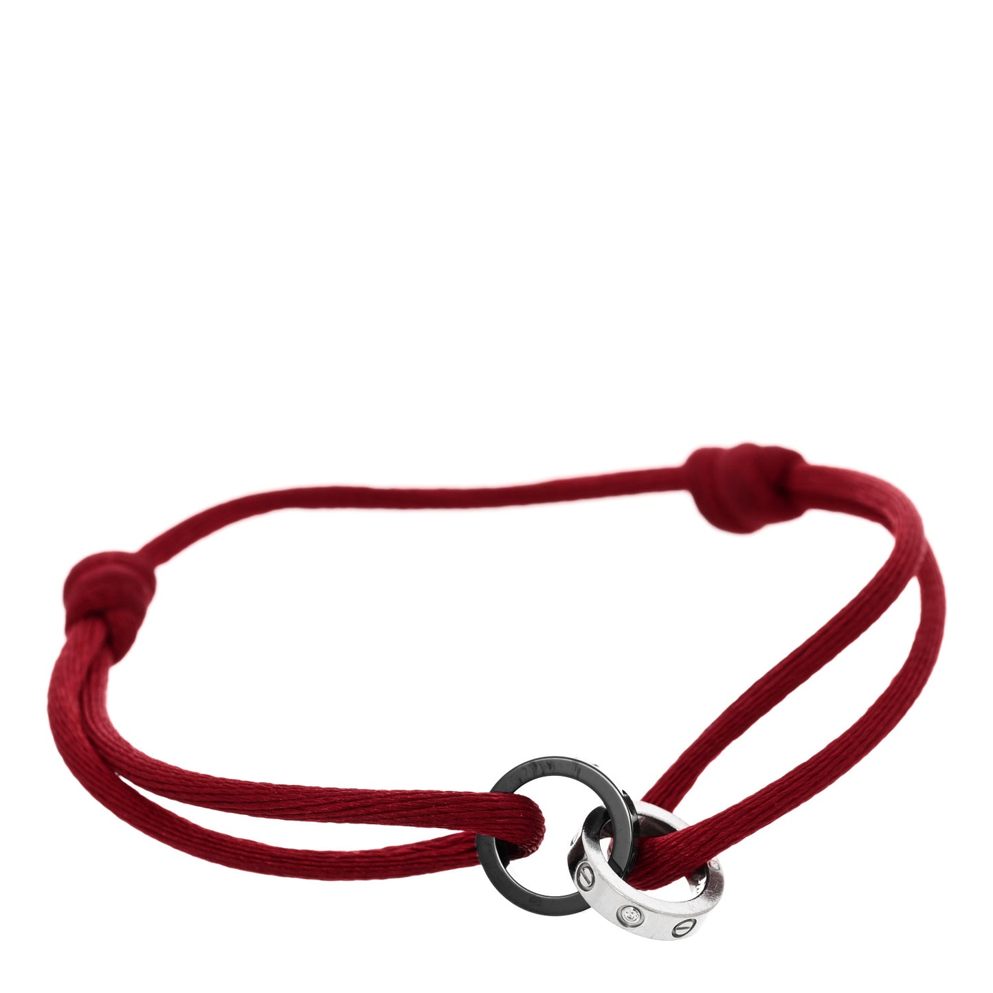 18K White Gold Ceramic 4 Diamond LOVE Cord Bracelet Red