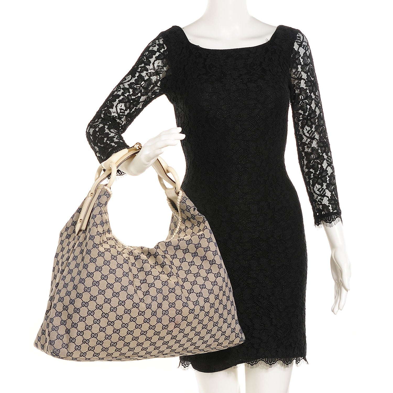 Gucci Monogram Large Horsebit Chain Hobo Navy 2 of 7