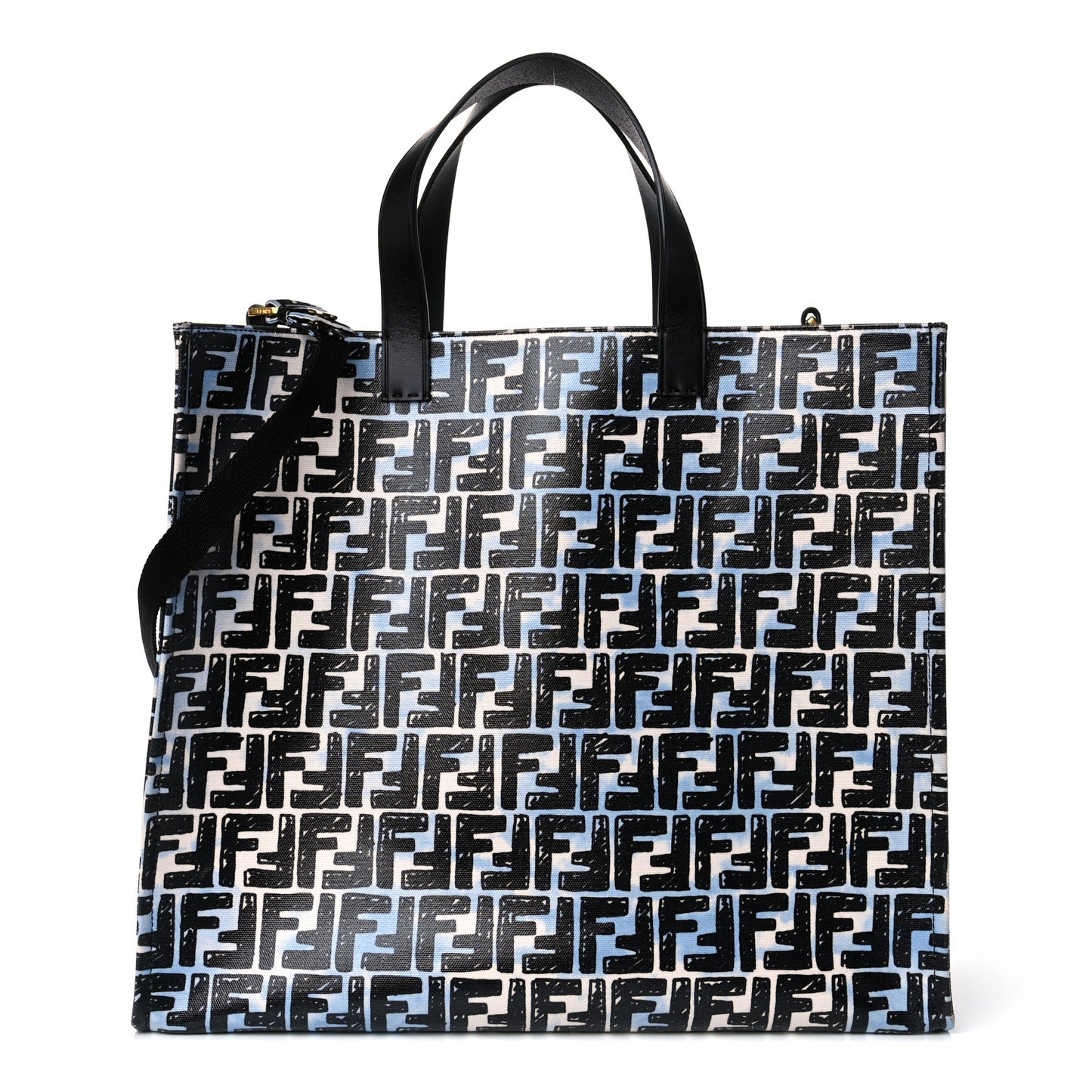 X JOSHUA VIDES Coated Canvas FF Cloudy Shopping Tote White Celeste Black