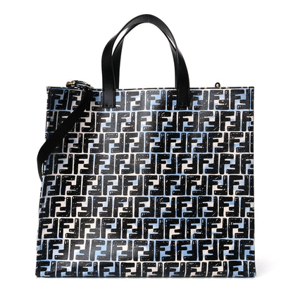 Fendi X JOSHUA VIDES Coated Canvas FF Cloudy Shopping Tote White Celeste Black 1 of 17