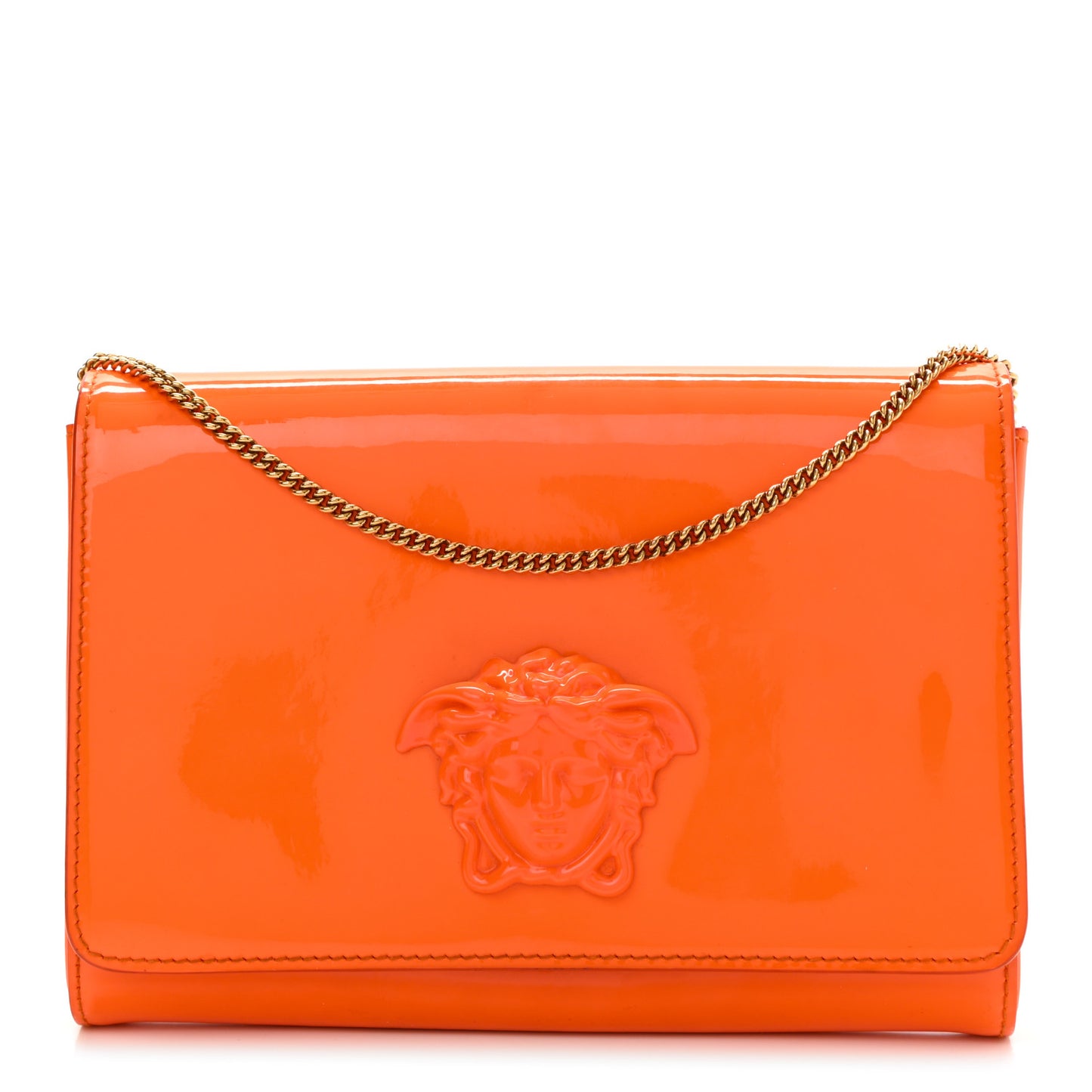 Patent Palazzo Medusa Chain Evening Bag Orange