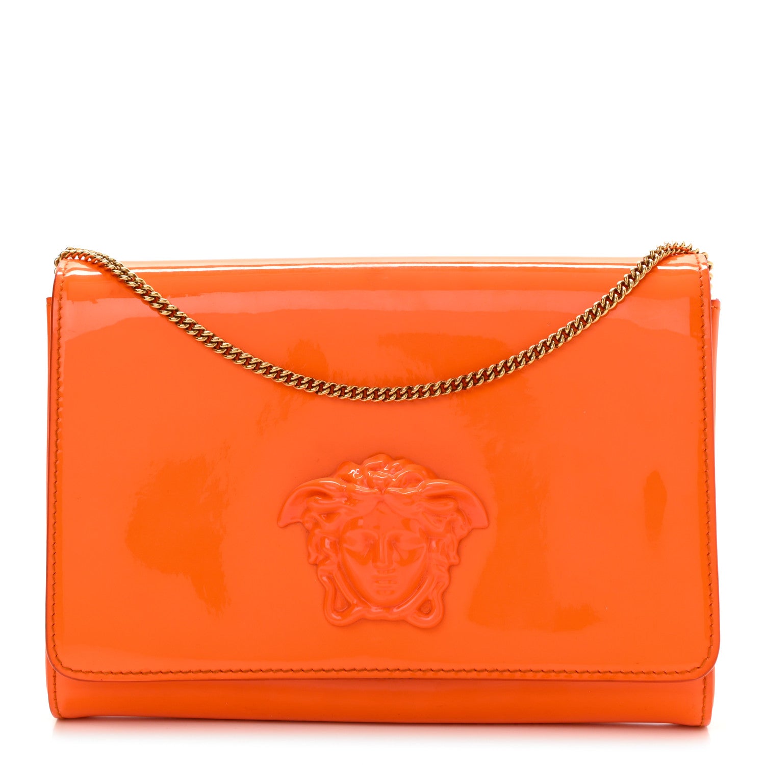 Versace Patent Palazzo Medusa Chain Evening Bag Orange 1 of 13