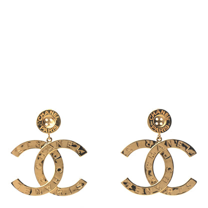 Chanel Metal Large Paris Button Earrings Gold 1 of 4