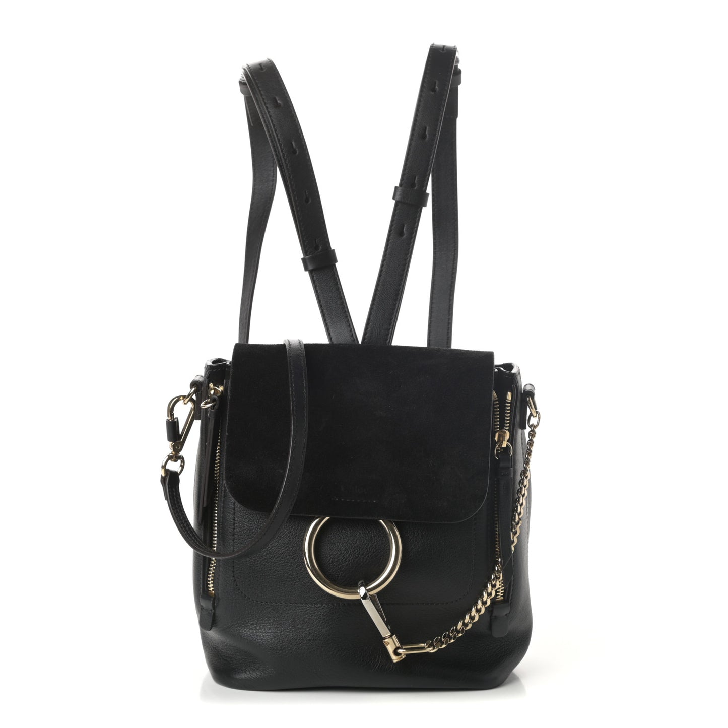 Suede Calfskin Small Faye Backpack Black