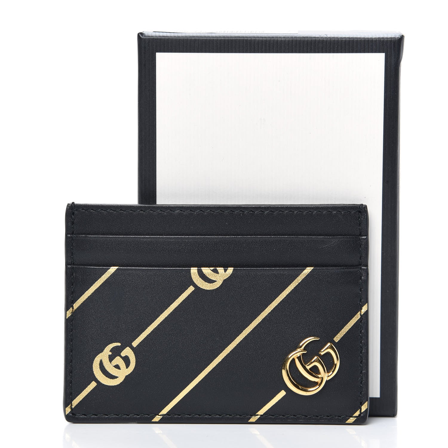 Gucci Calfskin Diagonal GG Card Holder Black Gold 6 of 6