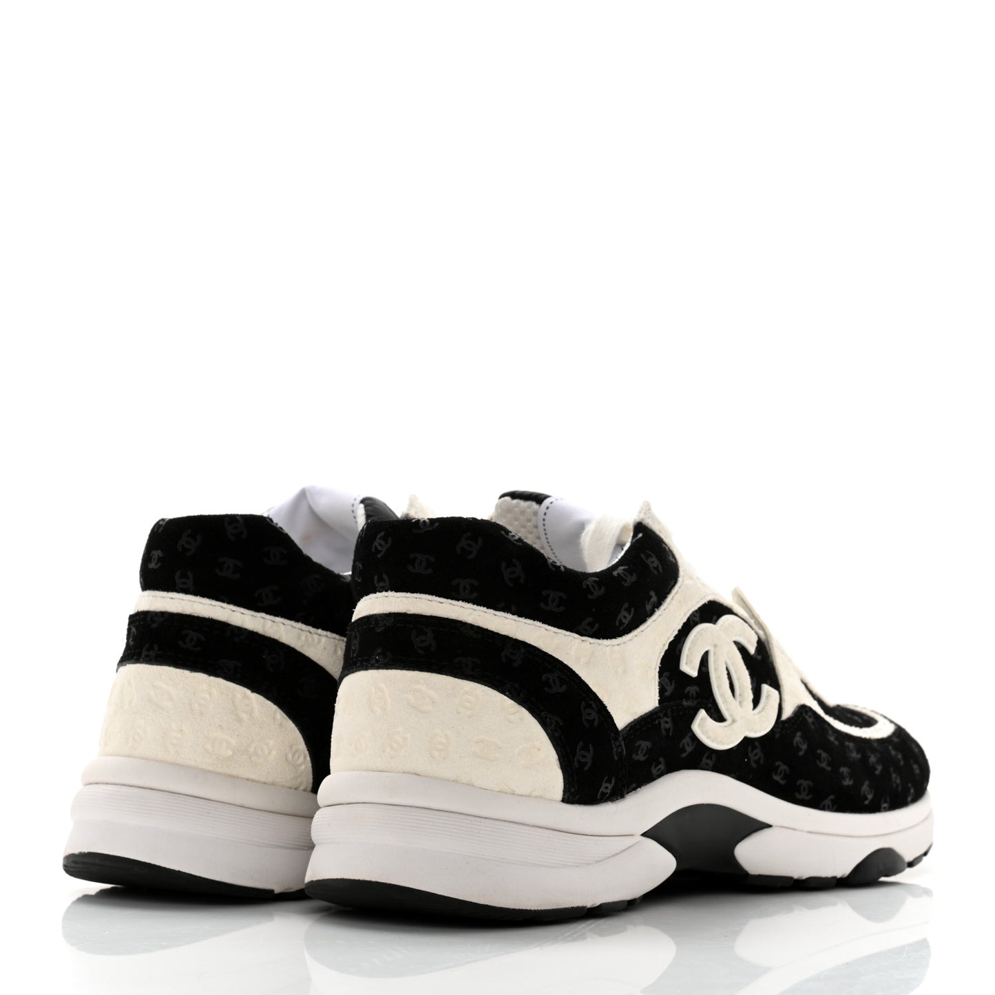 Nylon Suede Calfskin Printed CC Sneakers 38.5 White Black