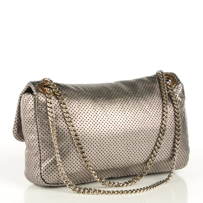 Chanel Metallic Crackled Calfskin Perforated Large Drill Flap Silver 3 of 7