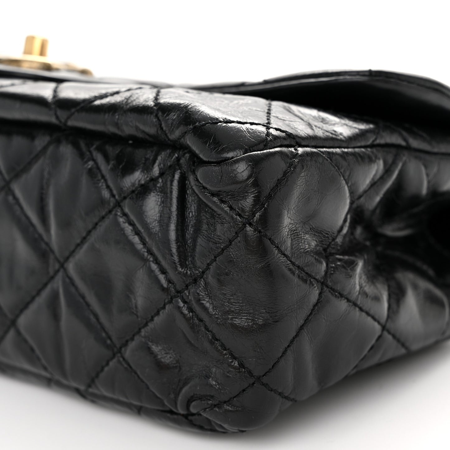 Glazed Calfskin Quilted Small Castle Rock Flap Black Burgundy