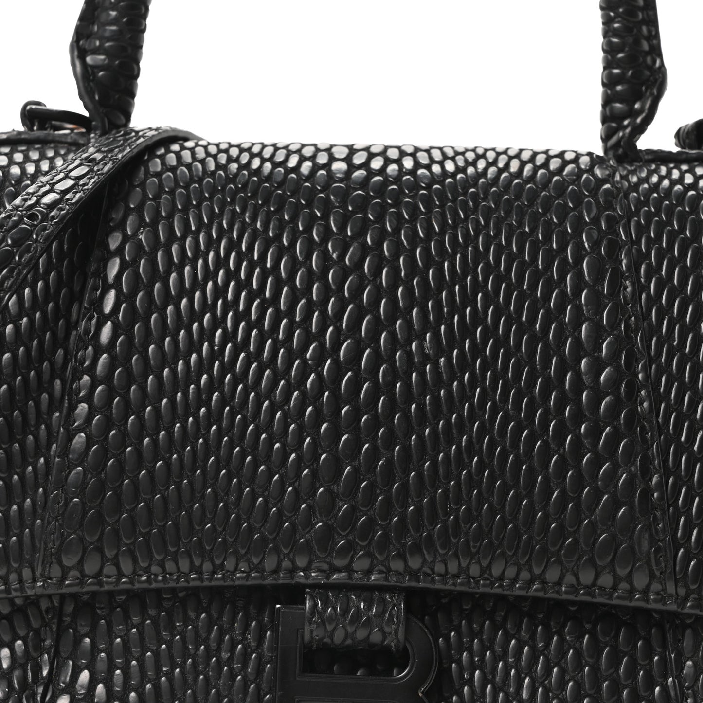 Matte Calfskin Snake Embossed Tonal B Small Hourglass Top Handle Bag Black