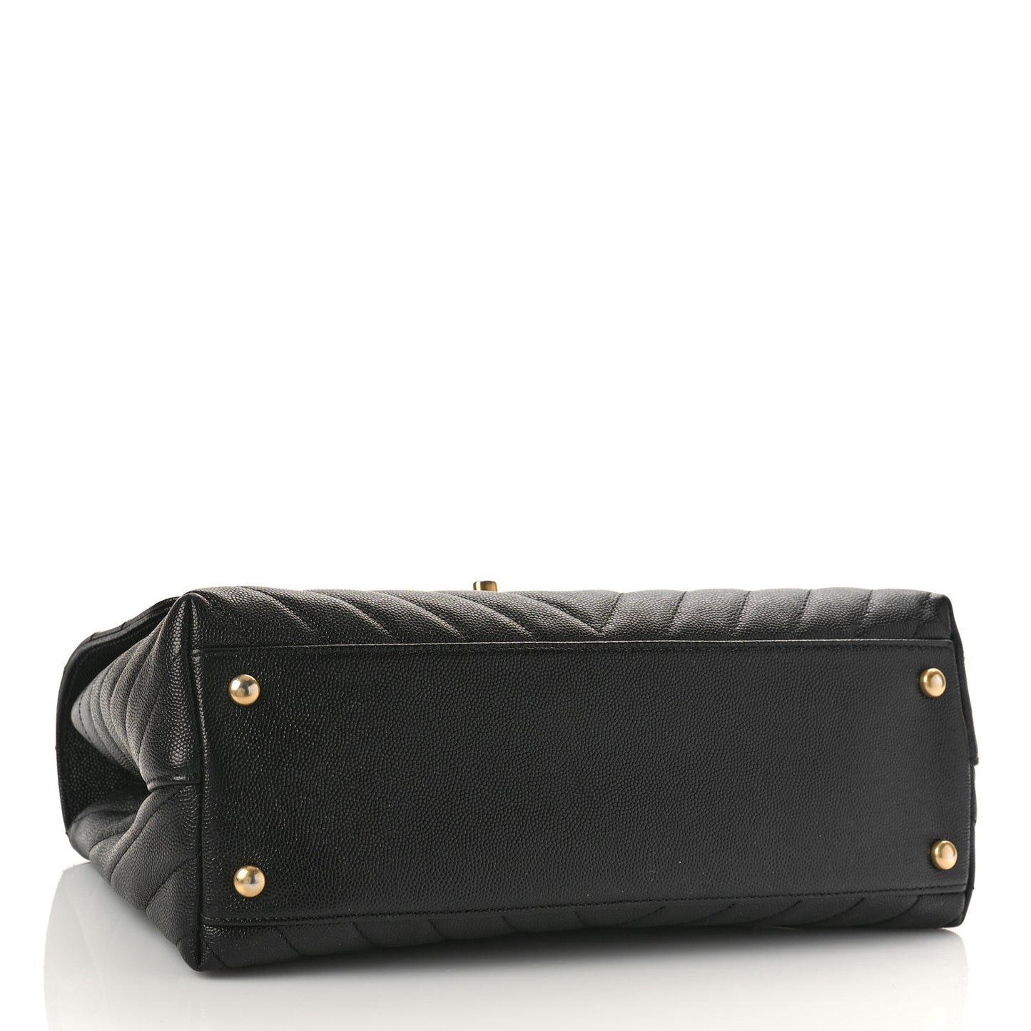 Caviar Chevron Quilted Small Coco Handle Flap Black