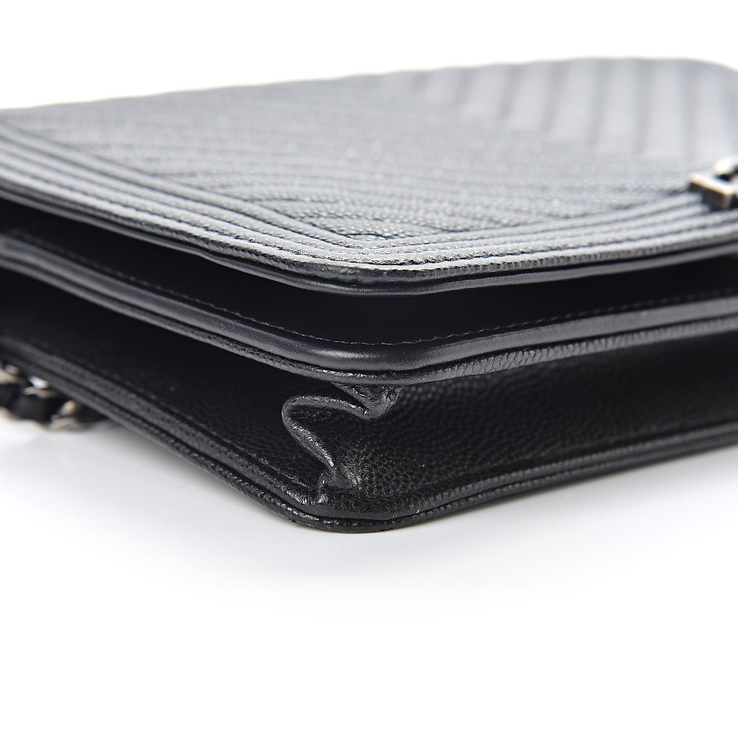 Caviar Chevron Quilted Boy Wallet On Chain WOC Black