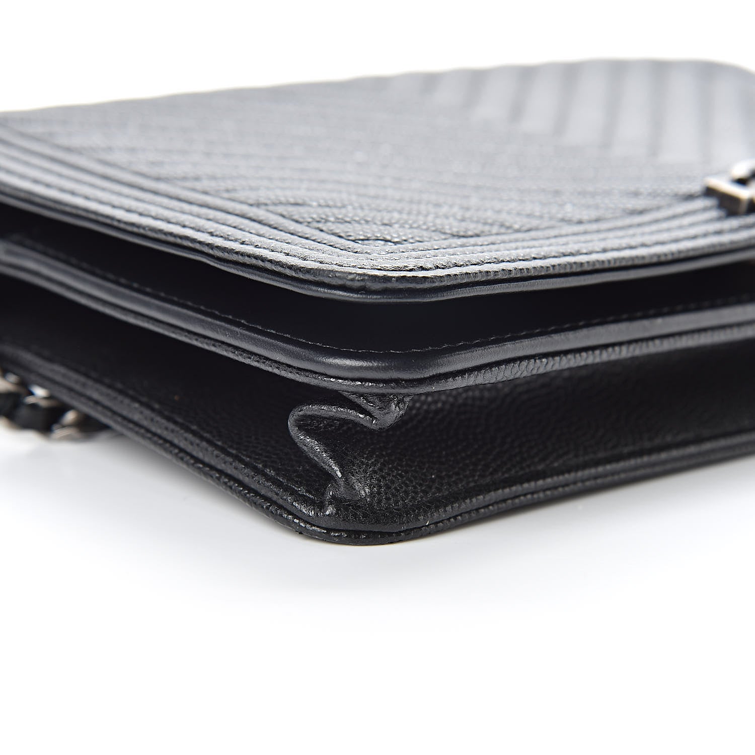 Chanel Caviar Chevron Quilted Boy Wallet On Chain WOC Black 10 of 13