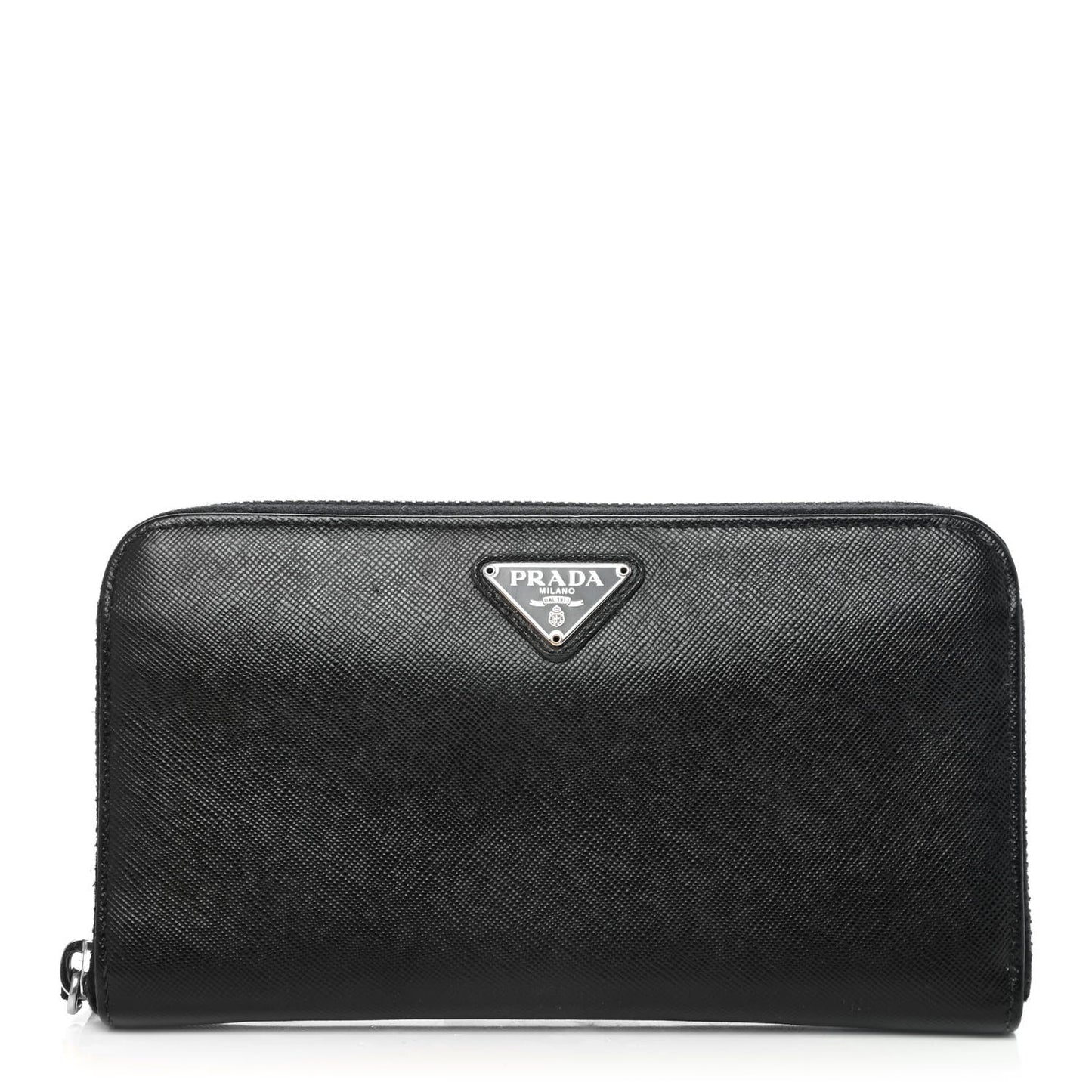 Saffiano Triangle Zip Around Wallet Black