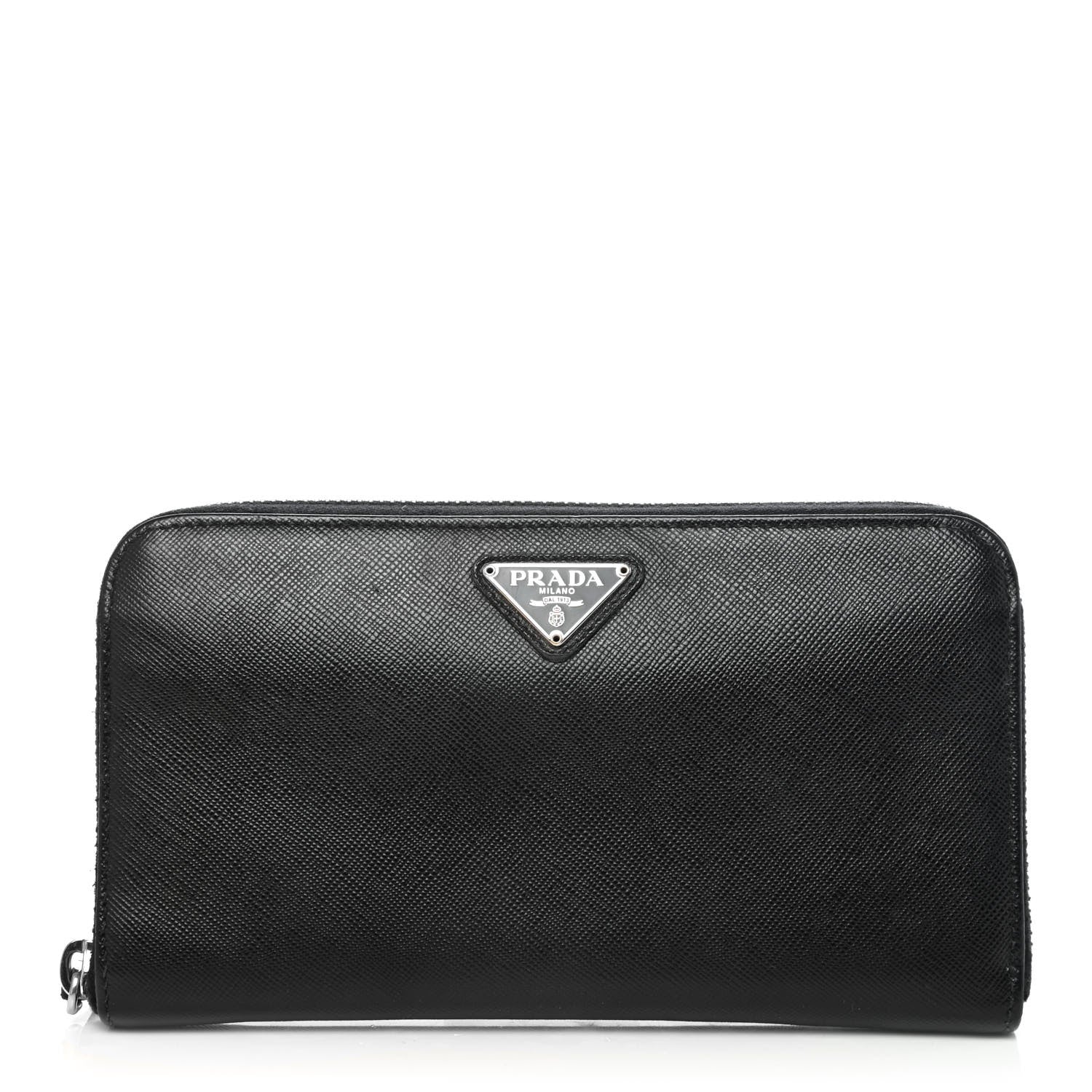 Prada Saffiano Triangle Zip Around Wallet Black 1 of 4