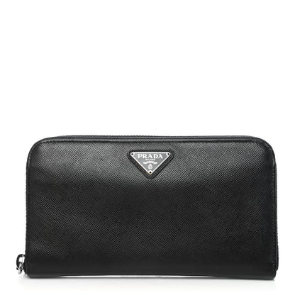 Prada Saffiano Triangle Zip Around Wallet Black 1 of 4