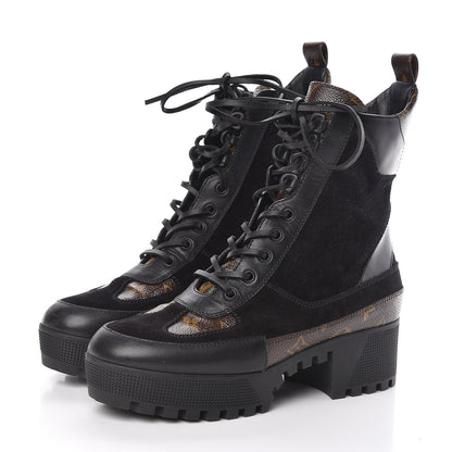 Louis Vuitton Suede Calfskin Monogram Laureate Platform Desert Boots 40 Black 3 of 9
