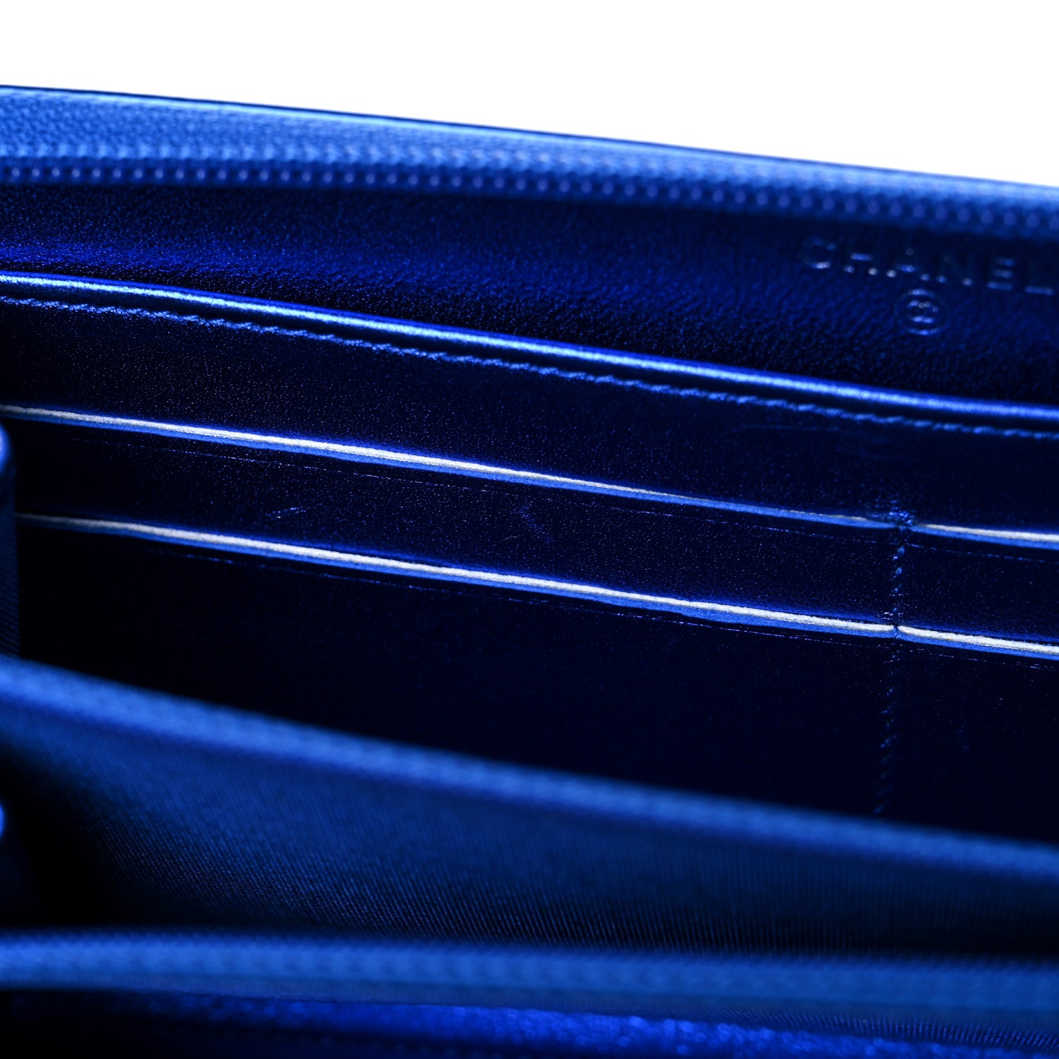 Chanel Metallic Patent Calfskin Quilted Boy L-Gusset Zip Wallet Blue 12 of 13