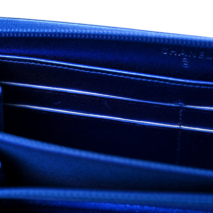 Chanel Metallic Patent Calfskin Quilted Boy L-Gusset Zip Wallet Blue 12 of 13