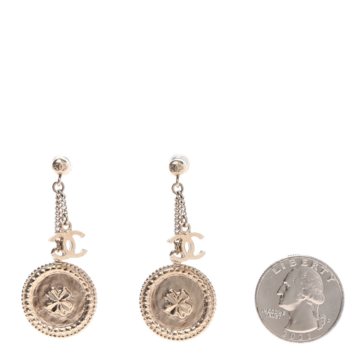 Medallion Clover CC Drop Earrings Light Gold